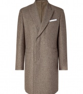 The classic haberdashery coat gets a modern update with this downtown-ready version from Neil Barrett - Notched lapels, long sleeves, slightly asymmetric closure with concealed button placket, single chest pocket, welt pockets at waist, single back vent - Wear with a cashmere pullover, slim trousers, and a tartan scarf