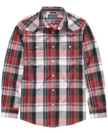 Get pumped up with plaid. Classic style will be all yours in this stylish shirt from American Rag.