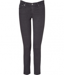 Get the must-emulate look of the moment in these chic dot-printed jeans from Adriano Goldschmied - Classic five-pocket styling, straight leg, skinny, allover dot print - Pair with a relaxed fit tee, a loose knit cardigan, and embellished ballet flats