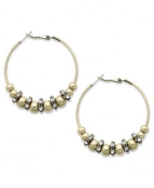 Beaded beauties. Bar III's hoop earrings rock crystal shimmer with burnished gold tone beads. Crafted in burnished gold tone mixed metal. Approximate diameter: 1-3/4 inches.