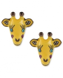 Scale new heights. Betsey Johnson's antique gold tone mixed metal giraffe stud earrings feature yellow and brown detailing and crystal accents. Approximate diameter: 3/4 inch.