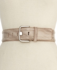 Calvin Klein adds bite with chic snake embossing on this wide, faux-leather belt. Instantly spices up your everyday look.