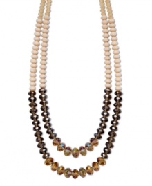 Shift your look into chic neutrals. c.A.K.e. by Ali Khan necklace features two graduated rows of multicolored champagne glass beads with a mixed metal clasp. Approximate length: 24 inches + 3-1/4-inch extender.