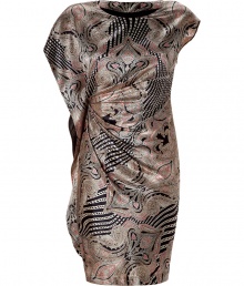 A sculptural draped fit and chic print add instant appeal to this wool-and-silk-blend dress from Etro - High round neck, asymmetrical draped top with gathering, fitted silhouette, all-over print - Wear with statement sandals and an embellished clutch