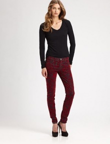 Create a fashion following in these ultra-stretchy skinnies, enhanced by a romantic brocade print. THE FITMedium rise, about 8½Inseam, about 30THE DETAILSButton closureZip flyFive-pocket style92% cotton/7% polyester/1% spandexDry cleanMade in USA of imported fabricModel shown is 5'9 (175cm) wearing US size 4.