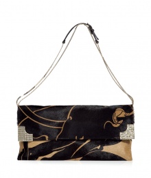 This luxurious clutch will imbue your evening look with fashion-forward elegance - Classic envelope shape, slim leather strap, all-over print, gold-told front framing detail - Pair with an evening dress or tuxedo pants with a sequin top and platform pumps