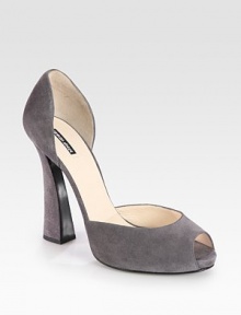 A sculpted heel redefines this low-cut, peep toe pump of ultra-soft suede. Self-covered heel, 5 (125mm)Hidden platform, ½ (15mm)Compares to a 4½ heel (115mm)Suede upperPeep toeLeather lining and solePadded insoleMade in Italy