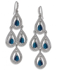 Channel romantic style in sparkling chandeliers. Carolee earrings feature a dramatic cut-out pear design accented by glittering blue glass stones. Crafted in silver tone imitation rhodium mixed metal. Approximate drop: 2-3/4 inches.