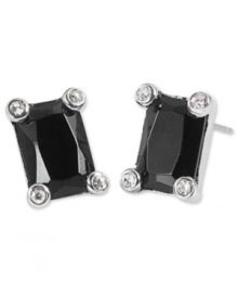 This fantastic four-sided set of stud earrings from Carolee features glass accents at the corners, off-setting an emerald-cut black stone. Crafted from silver-tone mixed metal. Approximate drop: 1/2 inch.