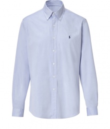 Bring classic style to your casual work ensemble with this oxford shirt from Polo Ralph Lauren - Button down collar, long sleeves, front button placket, logo detail at chest - Pair with chinos, jeans, or corduroys