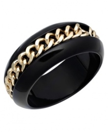 Make a bold statement. Charter Club's bold, black resin bangle gets a modern touch with a gold tone mixed metal chain inset. Approximate diameter: 2-1/2 inches.