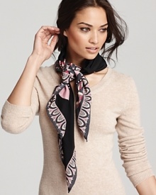 Mixing graphic neutrals with sensational pops of color, this fashion-forward Charlotte Sparre scarf is perfect with basics or brights.