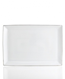 Simply elegant from Charter Club dinnerware. Dishes, like this Platinum Fine Line rectangular platter, are for everyday meals but have a banded edge that shines on formal tables. A flawless choice for every occasion.