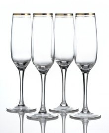 Enrich the table with radiant Charter Club flutes. Two bands of glistening gold add a touch of luxury to simply elegant glass.