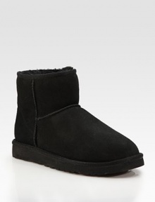 Cozy up to these must-have shearling lined suede boots. 1 rubber heel Suede upper Rubber sole Imported Fur origin: Australia