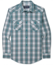 Worn solo or paired under your favorite sweater, this American Rag plaid is a great addition to your shirt collection.