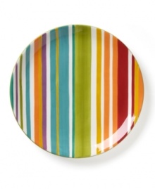 Covered in festive stripes, the Striped dinner plates from Clay Art rejuvenate your daily routine with an extra dose of color and style, all in dishwasher-safe earthenware. (Clearance)