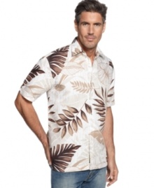 Go out on a limb. Your casual style will reach new heights with this leaf-print shirt from Cubavera.