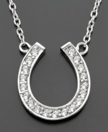 Count your lucky stars with this beautiful cubic zirconia (3/8 ct. t.w.) horseshoe pendant set in sterling silver finished in platinum, by CRISLU. Approximate length: 16 inches with 2-1/2 inch extender. Approximate drop: 1/2 inch.