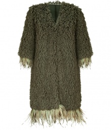 Make a dramatic debut into the next season with Anna Suis ultra soft textural faux fur coat, detailed with tonal feathery trim for ultra modern results guaranteed to make an impact - V-neckline, 3/4 sleeves, hidden front hooks, side slit pockets - Relaxed fit - Perfect for pairing with statement leather belts