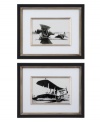 Get your redecorating project off the ground with black and white airplane prints. Matted and framed in satin black with a champagne-silver edge, this ready-to-hang wall art recalls another era in navigation with refined style.