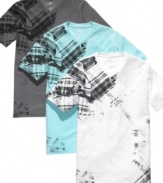 A different take on plaid. These t-shirts from Marc Ecko Cut & Sew are an instant casual style upgrade.