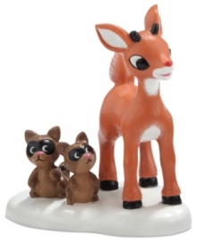 All kinds of cute. Totally smitten, Rudolph reddens as he smiles back a deer friend in this porcelain figurine from North Pole Village, by Department 56.