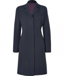 Luxury is in the length in this fine blazer coat designed in wool and cashmere - Feminine in a classic narrow-waisted cut - Features breast pocket, side pockets and concealed button placket - Falls at knee - All-around jacket fits jeans for a more casual look or dressed up at the office - Wear open with pencil skirt, silk blouse and peep-toe heels