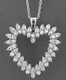 Spread the love with this radiant diamond heart necklace featuring round-cut diamond (1 ct. t.w.) set in 14k white gold. Approximate length: 18 inches. Approximate drop: 1 inch.