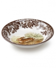 Bring the classic style of the English countryside to your table with the Woodland Collection by Spode. This traditionally patterned cereal bowl features the majestic rabbit framed by Spode's distinctive British Flowers border which dates back to 1828.