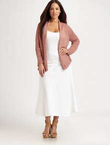 A cozy knit meets a chic cropped silhouette in this cotton cardigan. Open-front styleLong sleevesAbout 23 from shoulder to hemCottonHand washMade in USA of Italian fabric