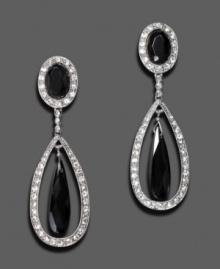 Liven your evening look with these lovely clip-on earrings by Monet. Faceted black glass surrounded by pave crystals set in shining silvertone mixed metal. Approximate drop: 2-1/4 inches.