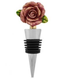 Blooming beauty. This wine stopper from Betsey Johnson is crafted from gold- and silver-tone metal with a pink glitter rose on top to help your bottle keep its bouquet. Item comes packaged in a signature Betsey Johnson Gift Box. Approximate length: 4 inches.