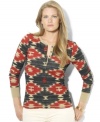 Lauren Ralph Lauren's classic cotton henley is updated for the season with a bold Southwestern-inspired pattern.