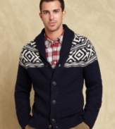 A classic pattern on this timeless shawl-collar cardigan from Tommy Hilfiger makes it a must-have for the season.