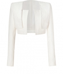 Off-white cropped jacket in a cotton-poly blend - Long, slim sleeves with small, contrasting buttons, wide square neckline and structured shoulders - White-on-white textured detail - Perfect jacket to top favorite evening wear on cool nights in style