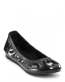 Shiny, chic little flats are comfortable and flexible, with elastic sides for ease. By Tory Burch.