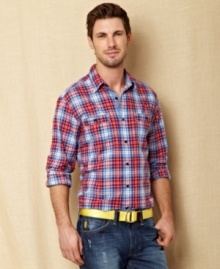 With large or small print, you should always have a place for plaid in your wardobe.  This shirt from Nautica complements any casual look.