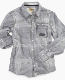 Not so basic black and white: This plaid sport shirt from Epic Threads with on-trend pocket detailing.