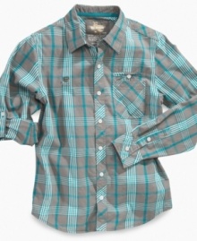 Epic Threads' long-sleeved shirt sports a traditional plaid in a not-so-traditional color.