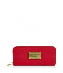 Your everyday style just got more vibrant with this bold-hued leather wallet from Marc by Marc Jacobs - Classic rectangle shape, front logo plaque, top zip closure, multiple inside pockets for cards, IDs, and bills - Perfect for everyday use or as a thoughtful gift