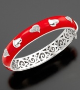 A stylish way to show your love. This beautiful bracelet features round-cut diamond (1/3 ct. t.w.) set in sterling silver and red enamel. Approximate diameter: 2-1/4 inches.