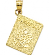 For world travelers and jetsetters alike, this passport charm offers a beautiful keepsake that gleams in 14k gold. Chain not included. Approximate drop length: 1 inch. Approximate drop width: 3/5 inch.