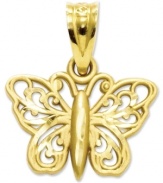 Create a dazzling focal point to any chain with this ornate filigree butterfly charm. This natural beauty is intricately carved in 14k gold. Chain not included. Approximate drop length: 1/2 inch. Approximate drop width: 1/2 inch.