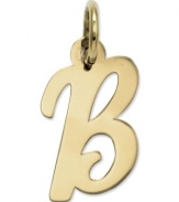 The perfect gift for Beatrice. This polished B initial charm features a pretty, small script design in 14k gold. Chain not included. Approximate length: 7/10 inch. Approximate width: 3/10 inch.