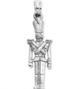 Stand attention in style! This charming toy soldier charm features a 3D design in 14k white gold. Chain not included. Approximate length: 1-1/10 inches. Approximate width: 3/10 inch.