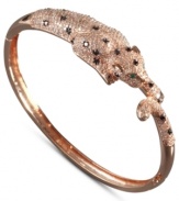 Fabulously fierce. EFFY Collection's stunning bangle bracelet features a prowling panther decorated by round-cut black diamonds (1/3 ct. t.w.) and white diamonds (3 ct. t.w.) with sparkling emerald accents as eyes. Set in 14k rose gold. Approximate diameter: 2-1/10 inches.