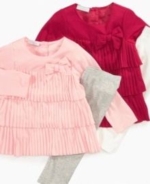 Darling tiered pleated solid tunic and legging set by First Impression. Simply adorable!