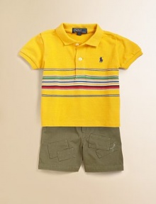 Channeling safari-inspired style, this rugged cotton knit set is perfect for your adventurous little one.Shirt collarShort sleevesFront buttonEven vented hemButton closureWaistband with belt loops and included beltZip flyAngled hand pocketsButtoned back welt pocketCottonMachine washImported Please note: Number of buttons may vary depending on size ordered. 