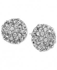 2028's blazing-hot fireball button earrings feature glass crystal stones in a silver tone mixed metal setting. Approximate diameter: 3/4 inch.